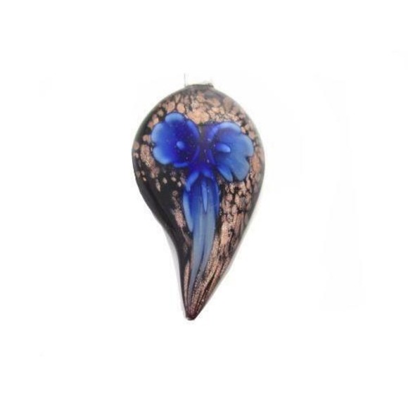 The Unbranded Brand Jewelry - Beautiful Large Blue & Copper Art Glass Flower Necklace Pendant